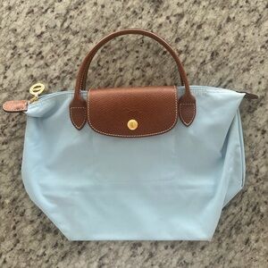 Longchamp Le Pliage Small Foldable Top Handle Tote Light Blue